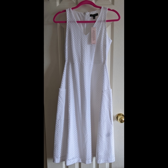 Banana Republic NWT Midi Dress Cotton Eyelet White Petite 00 BRAND NEW - Picture 2 of 9